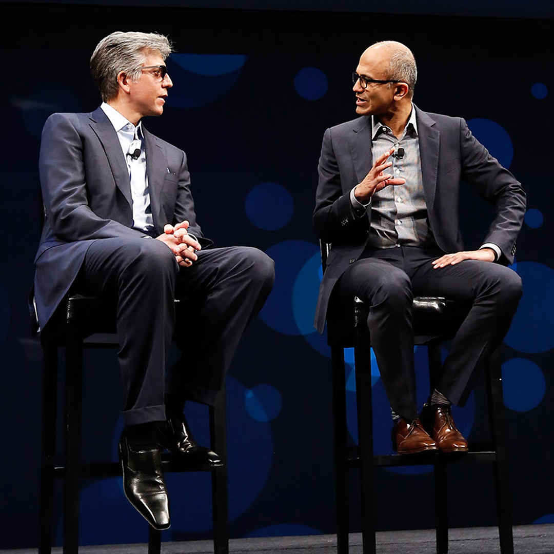 SAP CEO Bill McDermott (left) and Microsoft CEO Satya Nadella (right) on stage at SAPPHIRE NOW in 2016